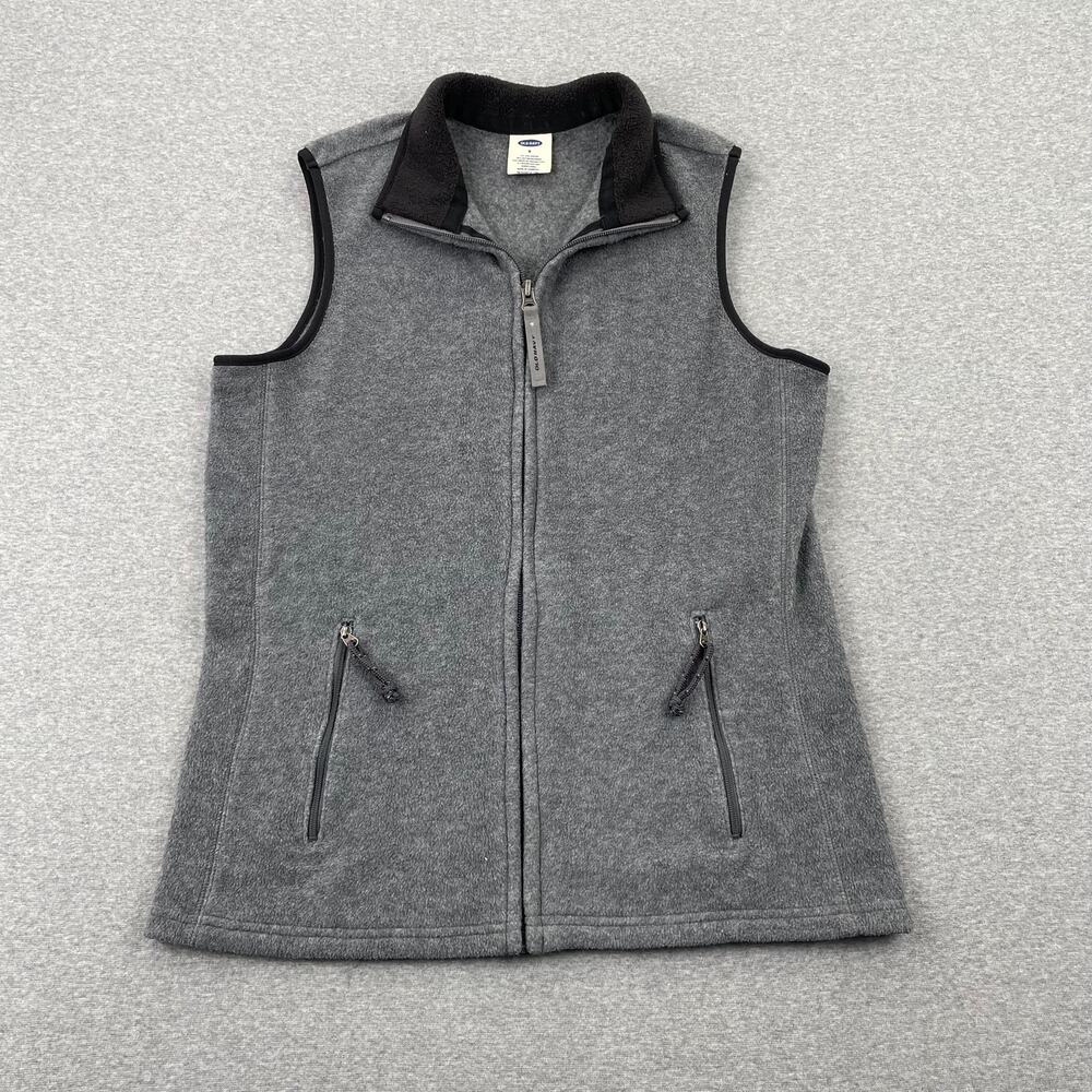 VTG y2k Old Navy Fleece Vest Womens S Gray Full Zip Jacket Retro Sporty 00s